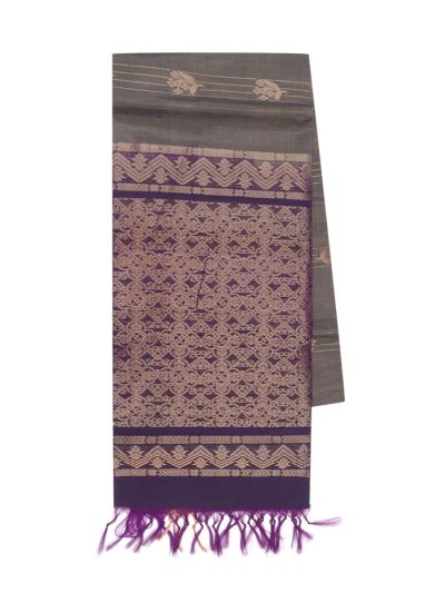 kora Silk Cotton Warm Grey Line Butta with Diamond Lattice Pallu Saree