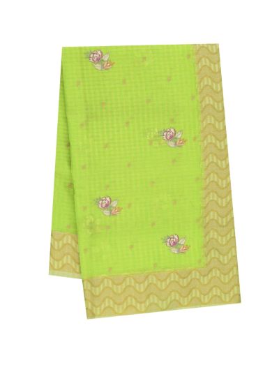Gracecharm Elegant Manipuri Cotton Lime Green Floral Butta Saree  