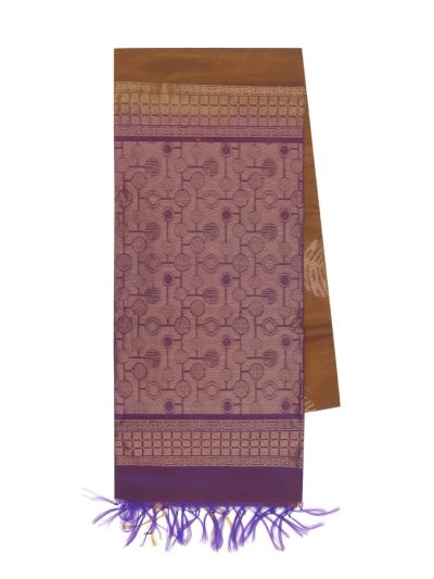 kora Silk Cotton Dark Mustard Leaf Butta with Diamond Lattice Pallu Saree