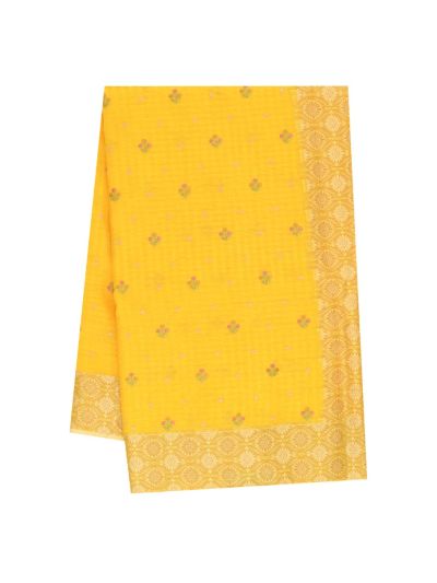 Gracecharm Elegant Manipuri Cotton Yellow Floral Butta Saree