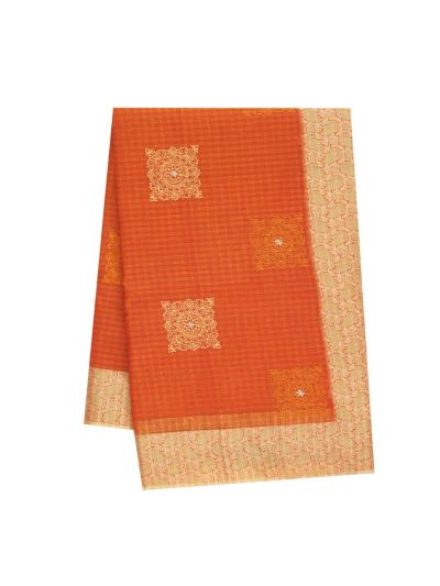 Gracecharm Elegant Manipuri Cotton Rust Orange Mandala Butta Saree