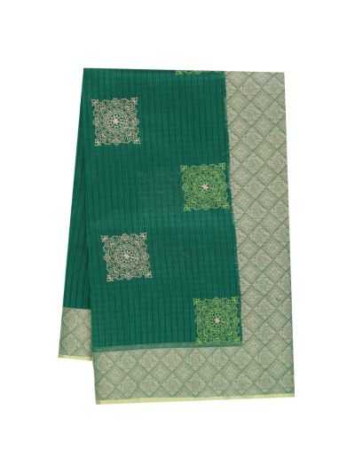 Gracecharm Elegant Manipuri Cotton Emerald Green Mandala Butta Saree