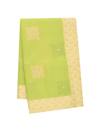 Gracecharm Elegant Manipuri Cotton Parrot Green Mandala Butta Saree  