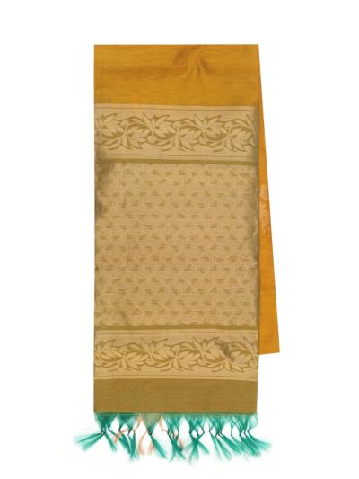 kora Silk Cotton leaf patterns with antique gold zari Pallu Saree
