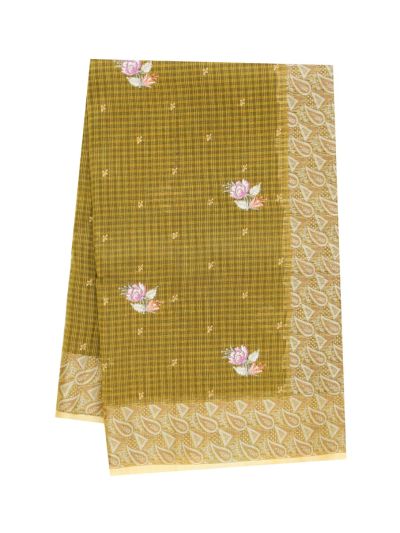 Gracecharm Elegant Manipuri Cotton Olive Green Floral Butta Saree
