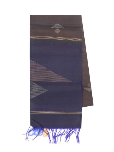 kora Silk Cotton golden metallic zari ribbon stripe framed Pallu Saree
