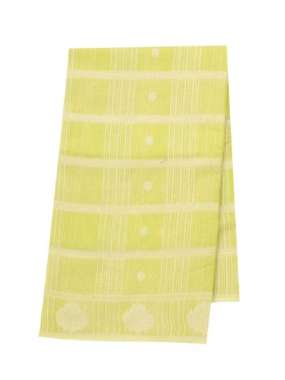 Gracecharm Kora Silk Cotton Lemon Yellow Checks Butta Saree