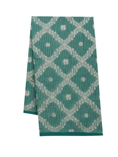 Gracecharm Kora Silk Cotton Teal Green Floral Diamond Saree