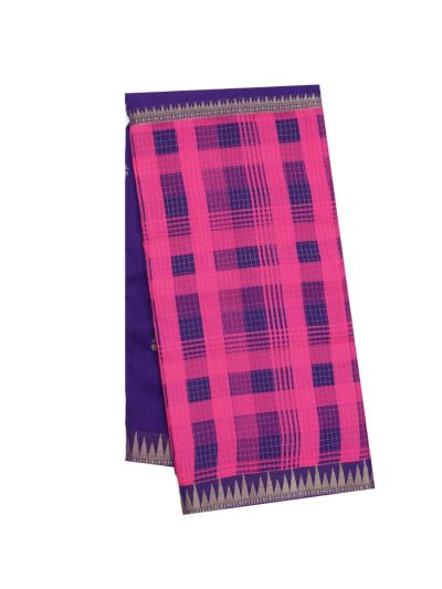 Fancy Viscose Tissue Rani Pink Purple Checks Temple Border Zari Saree