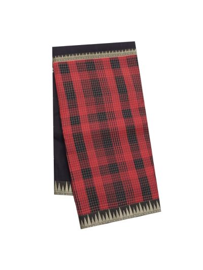 Fancy Viscose Tissue Black Red Checks Gold Zari Temple Border Saree