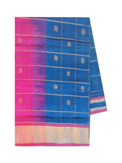 Gracecharm Elegant Parker Ink Blue Silk Cotton Butta Design with Border Saree
