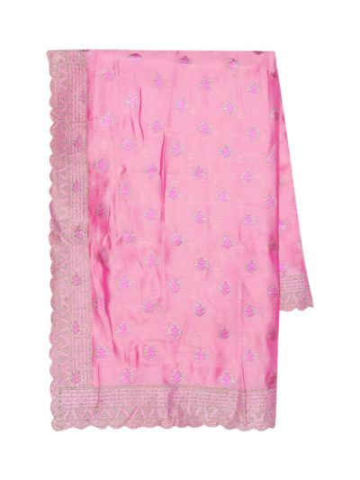 BlossomEase Bubblegum Pink George Elegant Stone Work with Fancy Border Saree