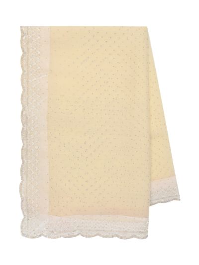 BlossomEase Butter Cream George Elegant Stone Work with Fancy Border Saree