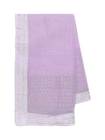 BlossomEase Lilac Purple George Elegant Stone Work with Fancy Border Saree