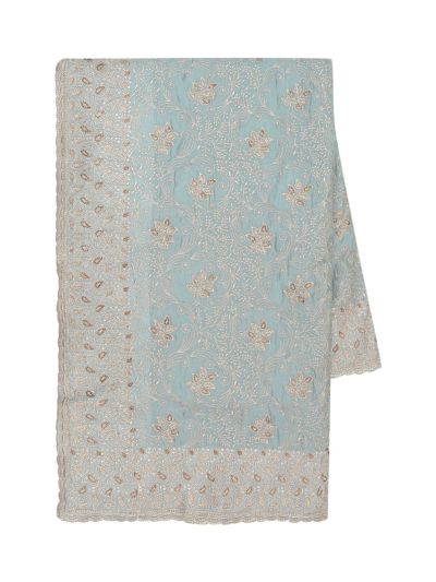 BlossomEase Pastel Aqua George Elegant Stone Work with Fancy Border Saree
