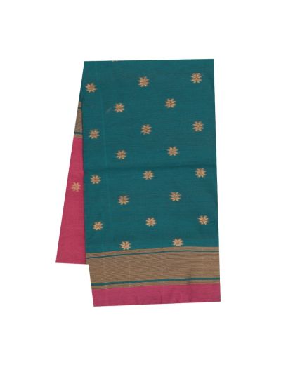 Gracecharm Silk Cotton Star Floral Butta Striped Pallu Saree
