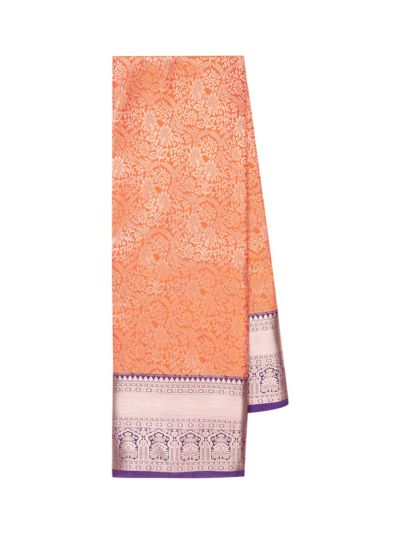 Gracecharm Bright Orange Gift Art Silk Daisy Floral Vine Jaal Teardrop Butta Pallu Saree 