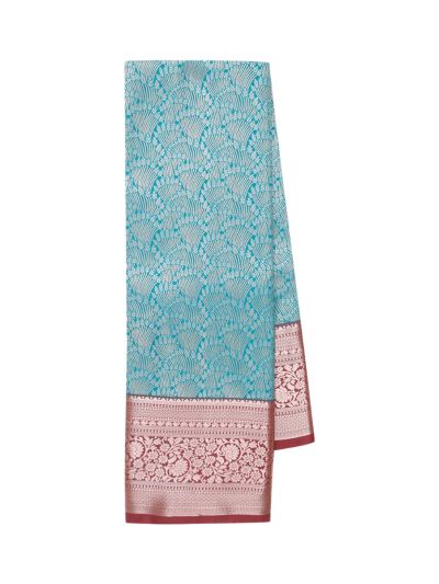Gracecharm Gift Art Silk Dark Turquoise Daisy Floral Vine Jaal Butta Pallu Saree 