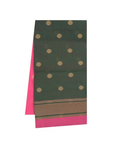 Gracecharm Silk Cotton Coin Butta Contrast Stripe Pallu Saree