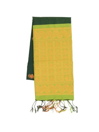 Gracecharm Silk Cotton Leaf Butta Geometric Grid Pallu Saree