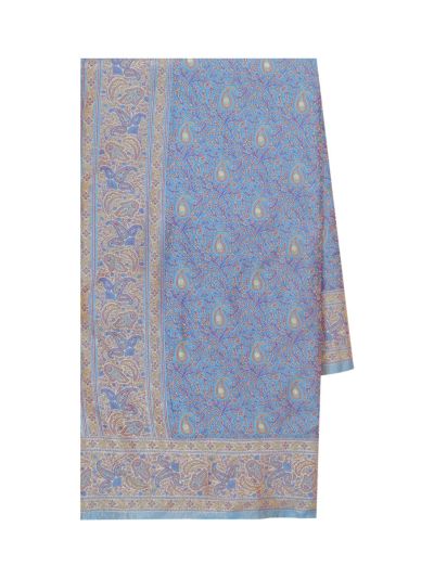 BlossomEase Cornflower Blue Semi Banarasi floral jaal layout With Paisley Design Border Saree