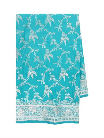 Semi Banarasi Cascading Floral Creepers With Silver Zari Thread Work Saree