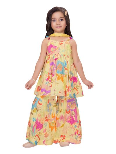 Graceful Essence Girls Floral Tiered Top Palazzo Set with Dupatta