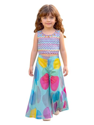 Graceful Essence Girls Chevron Top Abstract Spot Palazzo Set