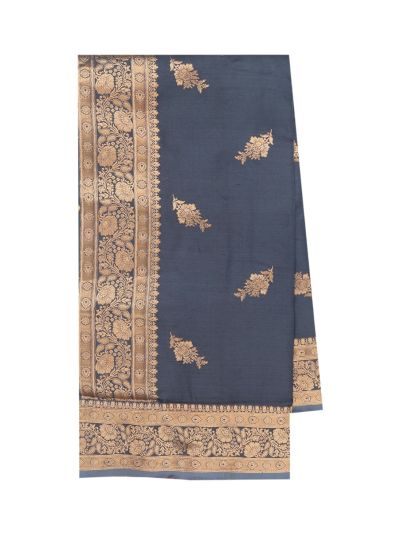 BlossomEase Semi Banarasi  floral motifs with antique zari Border Saree
