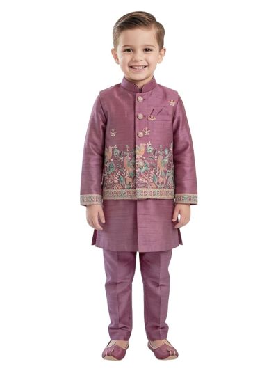 Gracecharm Boys Bird Floral Embroidered Indo Western Sherwani Set