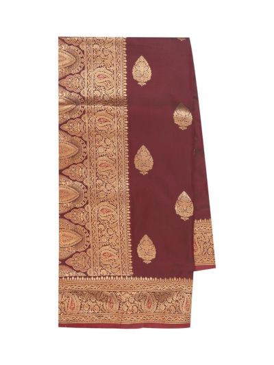 BlossomEase Semi Banarasi Maroon floral motifs with antique zari Border Saree
