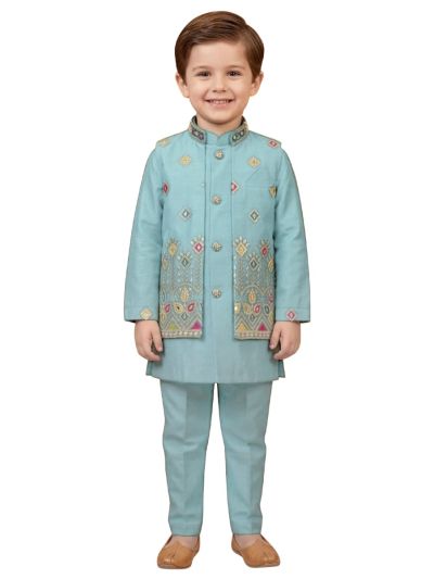 Gracecharm Boys Geometric Embroidered Indo Western Sherwani Set