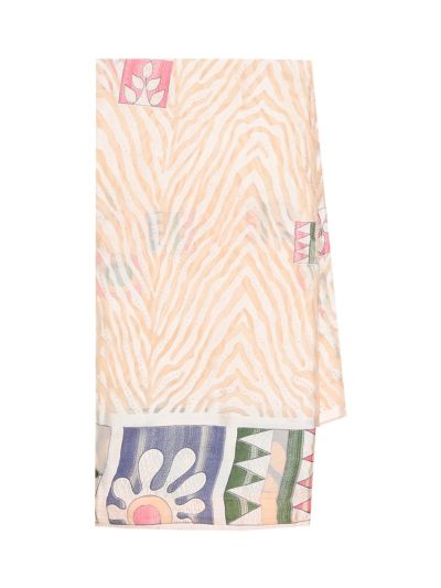 Fancy Ikat Print sheer weave trim along stitched border Saree