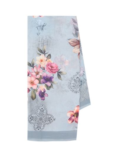 Gracecharm Pantone Dusty Blue Semi Jute Floral Butta with Floral Vine Pallu Saree