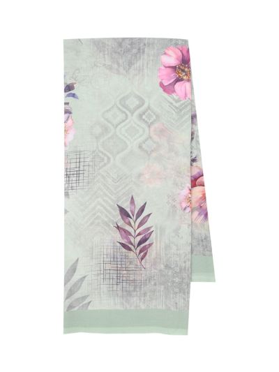 Gracecharm Mint Green Semi Jute Printed Floral Butta with Floral Vine Pallu Saree