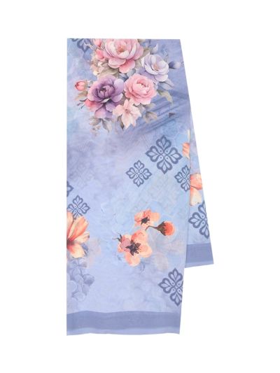 Gracecharm Periwinkle Blue Semi Jute Printed Floral Butta with Floral Vine Pallu Saree