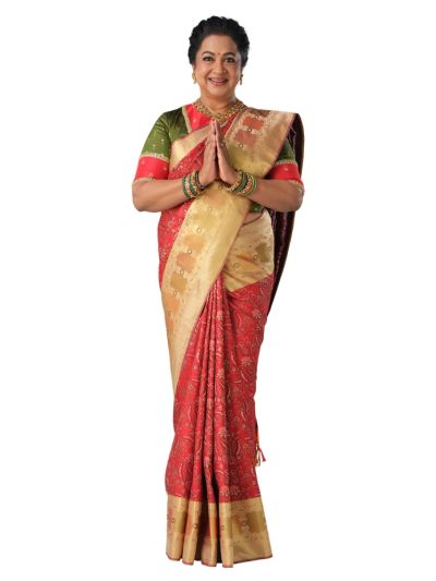 Vivaha Kanchipuram Pure Silk Floral Vine Jaal with Zari Border Saree
