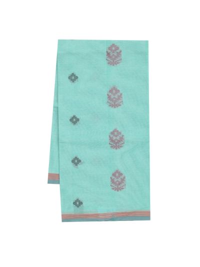 GraceCharm Kovai Cotton Geometric Floral Butta Stripe Pallu Saree