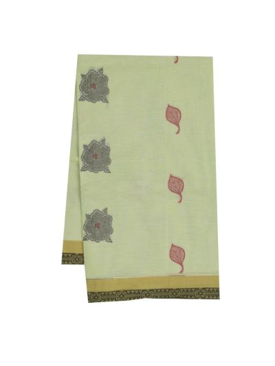 GraceCharm Kovai Cotton Floral Leaf Butta Lotus Medallion Pallu Saree