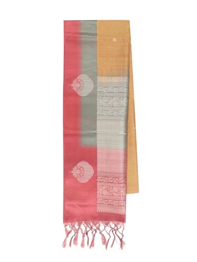 BlossomEase Honey Yellow Semi Dupion Silk Butta Design Contrast Border Saree