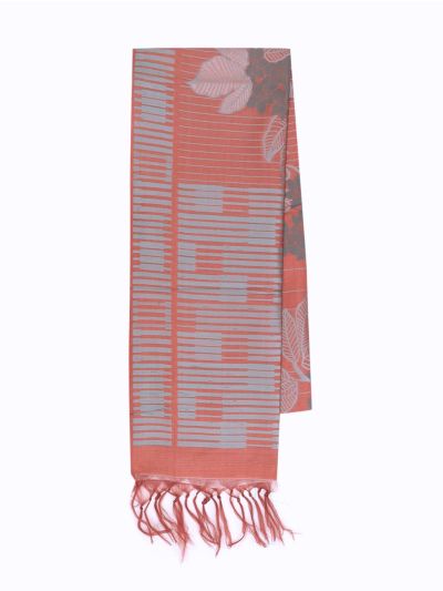 BlossomEase Semi Dupion Silk Vertical Stripes With Floral Vine Pattern Saree