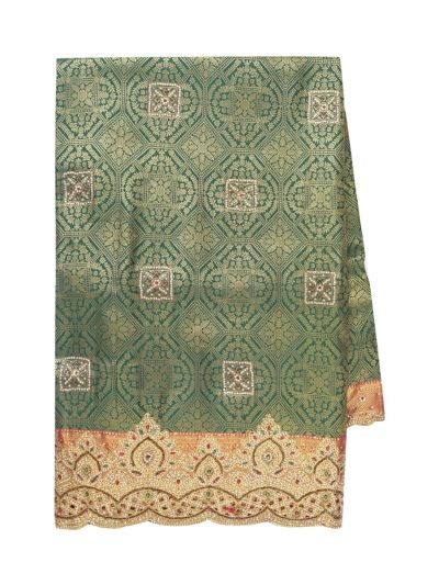 Gracecharm Deep Moss Green Silk scalloped Designer cut work With gold Zari Jaal Saree