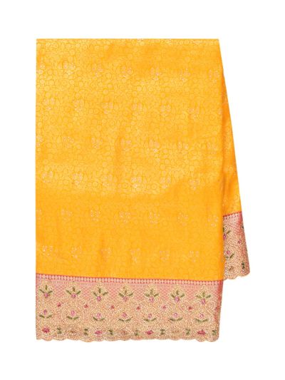 Gracecharm Golden Yellow Silk scalloped Designer cut work With gold Zari Jaal Saree