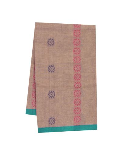 GraceCharm Kovai Cotton Floral Butta Stripe with Oval Medallion Pallu Saree