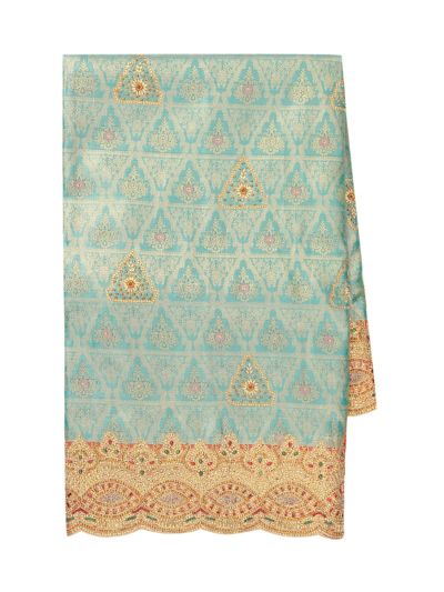 Gracecharm Aqua Green Silk scalloped Designer cut work With gold Zari Jaal Saree