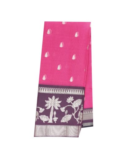 GraceCharm Manipuri Cotton Teardrop Butta Contrast Border Saree