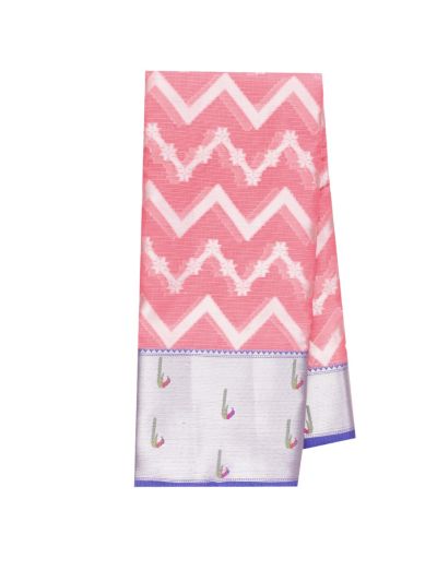 GraceCharm Manipuri Cotton Chevron Zigzag with Contrast Border Saree