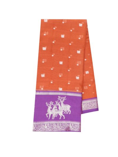 GraceCharm Manipuri Cotton Small Butta with Deer Motif Border Saree