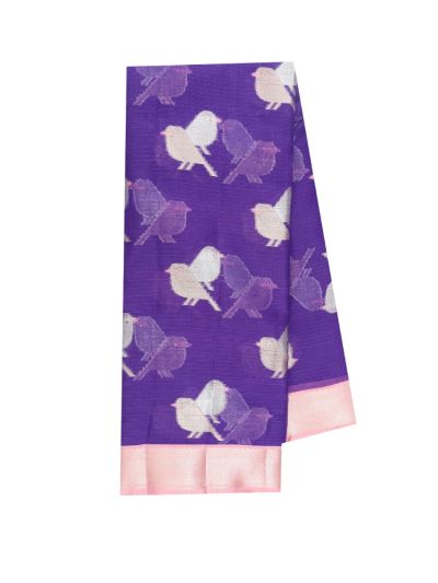 GraceCharm Manipuri Cotton Twin Bird Butta with Geometric Pallu Saree