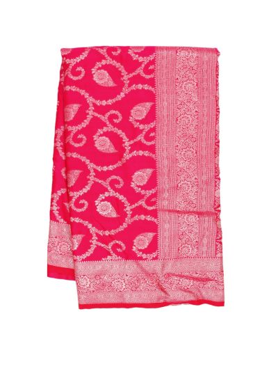 Gracecharm Satin Mashru Silk Floral Vine Jaal with Zari Border Saree